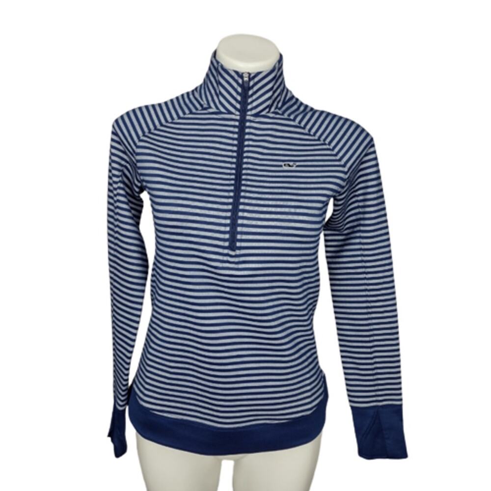 Vineyard Vines Performance Striped Long Sleeve Quarter Zip Pullover Top Size XS